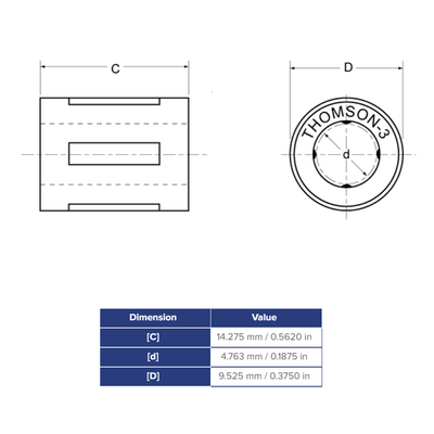 SUPER3 THOMSON BALL BUSHING<BR>SUPER SERIES 3/16" OPEN LINEAR BEARING SELF ALIGNING 35 LBF